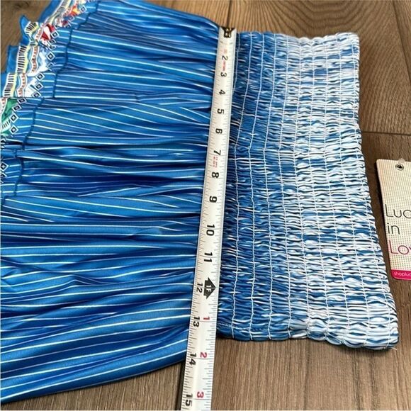 Lucky In Love 14” Paradise Smocked High Waist Blue Print Tennis Skirt Size Small - Picture 8 of 10